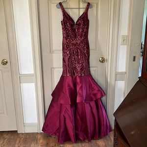 Dark Red Mermaid Sequin Prom Dress